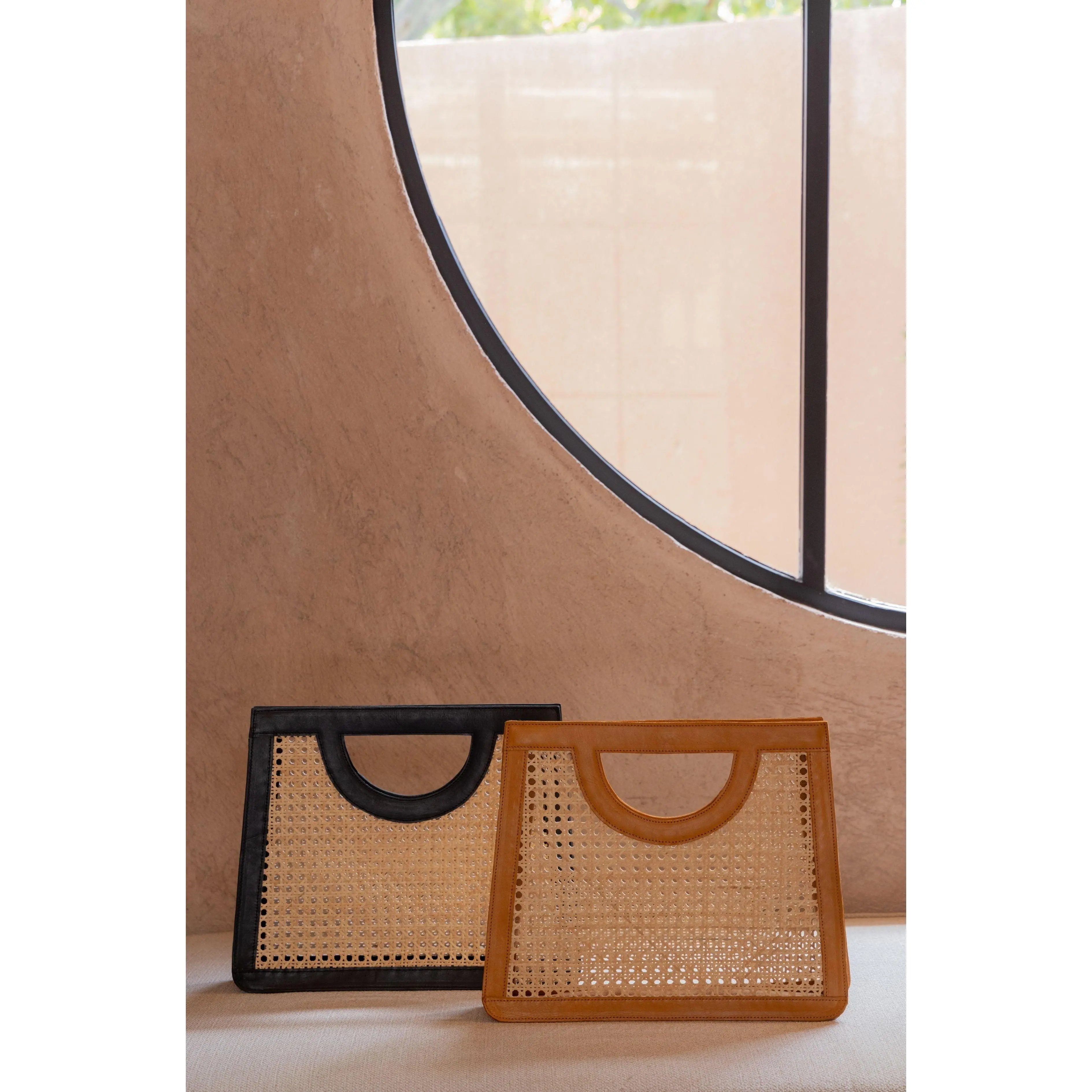 Cora Leather and Rattan Handbag