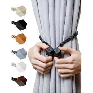 Magnetic Curtain Tiebacks- Upgrade 2022 with a Thicker Twist Rope & Strong Magnet Tieback Window Treatment Holdbacks Draperies Holders Decorative Drape Handmade Tie Back (Black, 2) NazTur