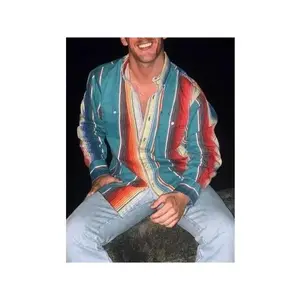 Western cowboy men’s shirts/blouses—striped casual button-down long-sleeve tops with pockets. Versatile items; a basic formula for pairing with jeans that works for all seasons without any mistakes.