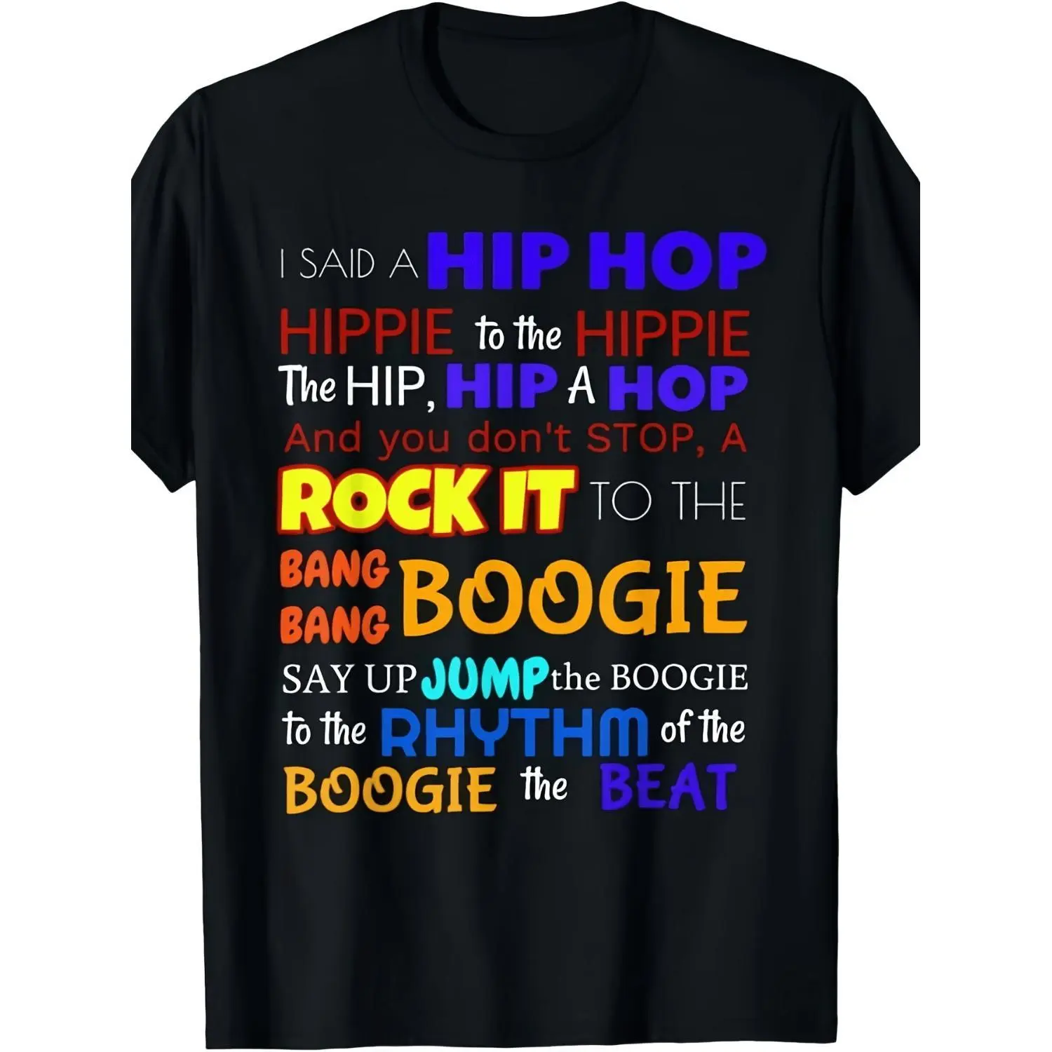 Women's Sugar Hill Gang Rappers Delight Lyrics Graphic T-Shirt, 220G Pure Fabric Short-Sleeve Crew Neck Boho Streetwear, Vintage Normal Type Regular Fit Colored Edition for 2025 Summer & All Seasons, Casual, Boho Graphic Tee, Fashion, Machine Washable, Pu