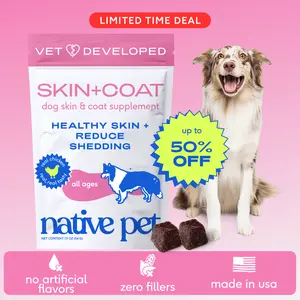 Native Pet Omega Skin and Coat Chews for Dogs - Dog Skin and Coat Supplement for Healthy, Shiny Fur, Reduce Shedding and Dry Spots - Made with Omega 3 Fish Oil and Wild-Caught Salmon Oil