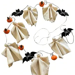 110" Halloween Ghost Pumpkin Banner Garland Witch Hat Spooky Fireplace Decor