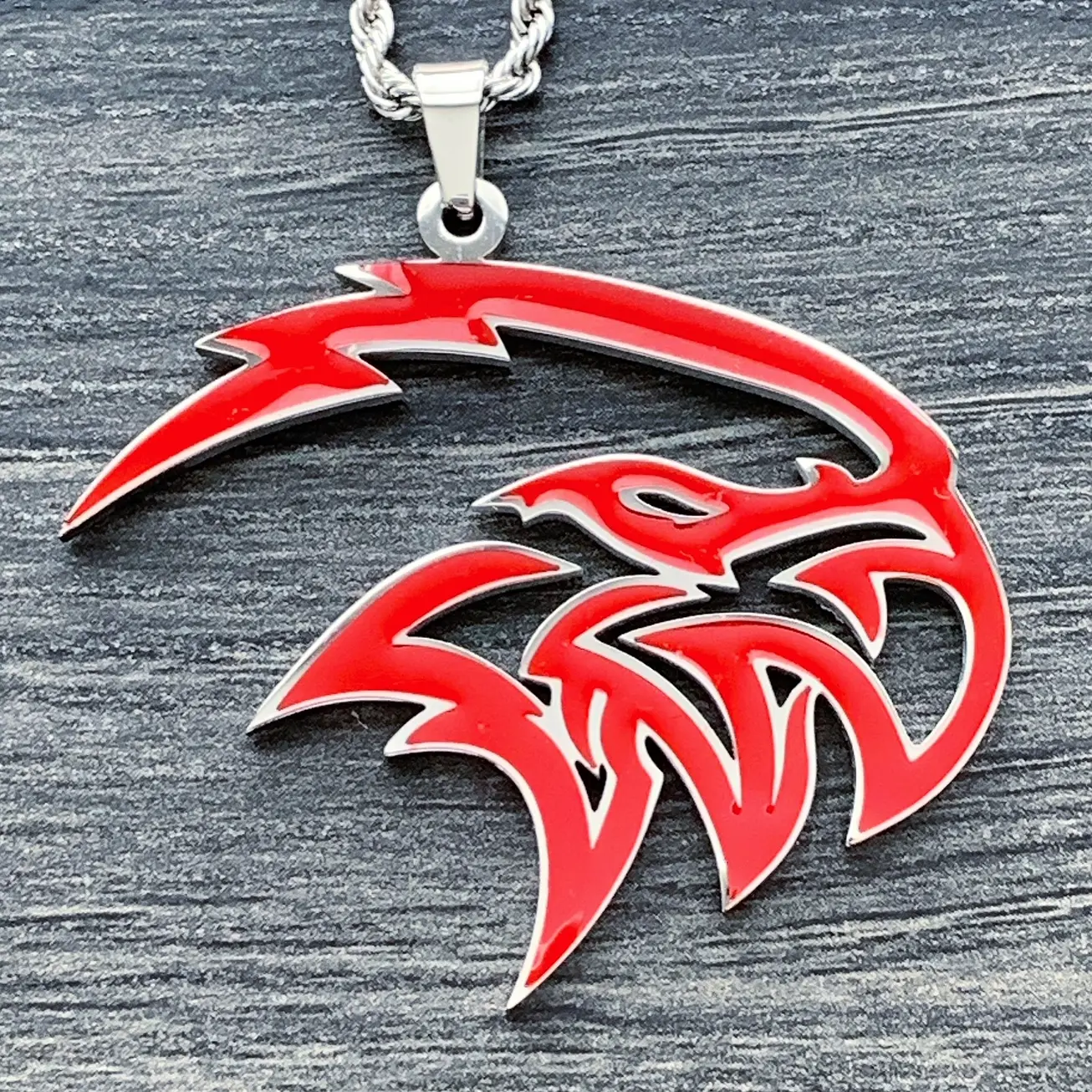 Red Trackhawk Necklace SRT - 1.5" Mirror Polished Pendant in Solid 316L Stainless Steel with Red Enamel Finish Choice of Chain Free Gift Included