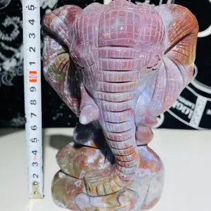 1count Natural ocean jasper elephant ganesh  Home Ornament