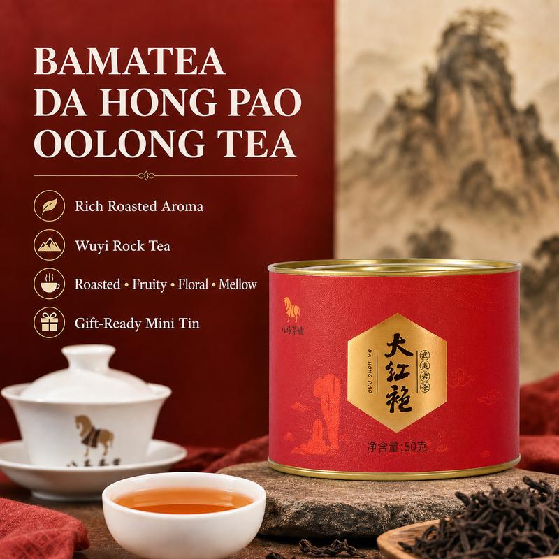BAMATEA Premium Da Hong Pao Oolong Tea, 50g (1.76oz) | Authentic Wuyi Mountain Oolong Tea • Traditional Roasted Aroma • Rich Fruity Rock Flavor • Smooth Mellow Taste • Premium Chinese Tea in Mini Tin