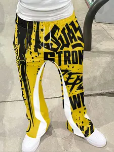 Men's Loose Fit Breathable 3D Print Geometric Bell Bottoms, Casual Sporty Streetwear Pants, Hip Hop Vintage Long Pants for All Seasons