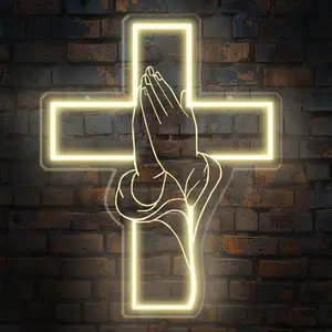 Religious Neon Decor - Cross Jesus Neon Sign | USB Powered, Church & Store Display Lights, Religious Home Decor, Religious Gifts, Night Lighting, Easy Installation, Durable Construction, Single-Color Illumination