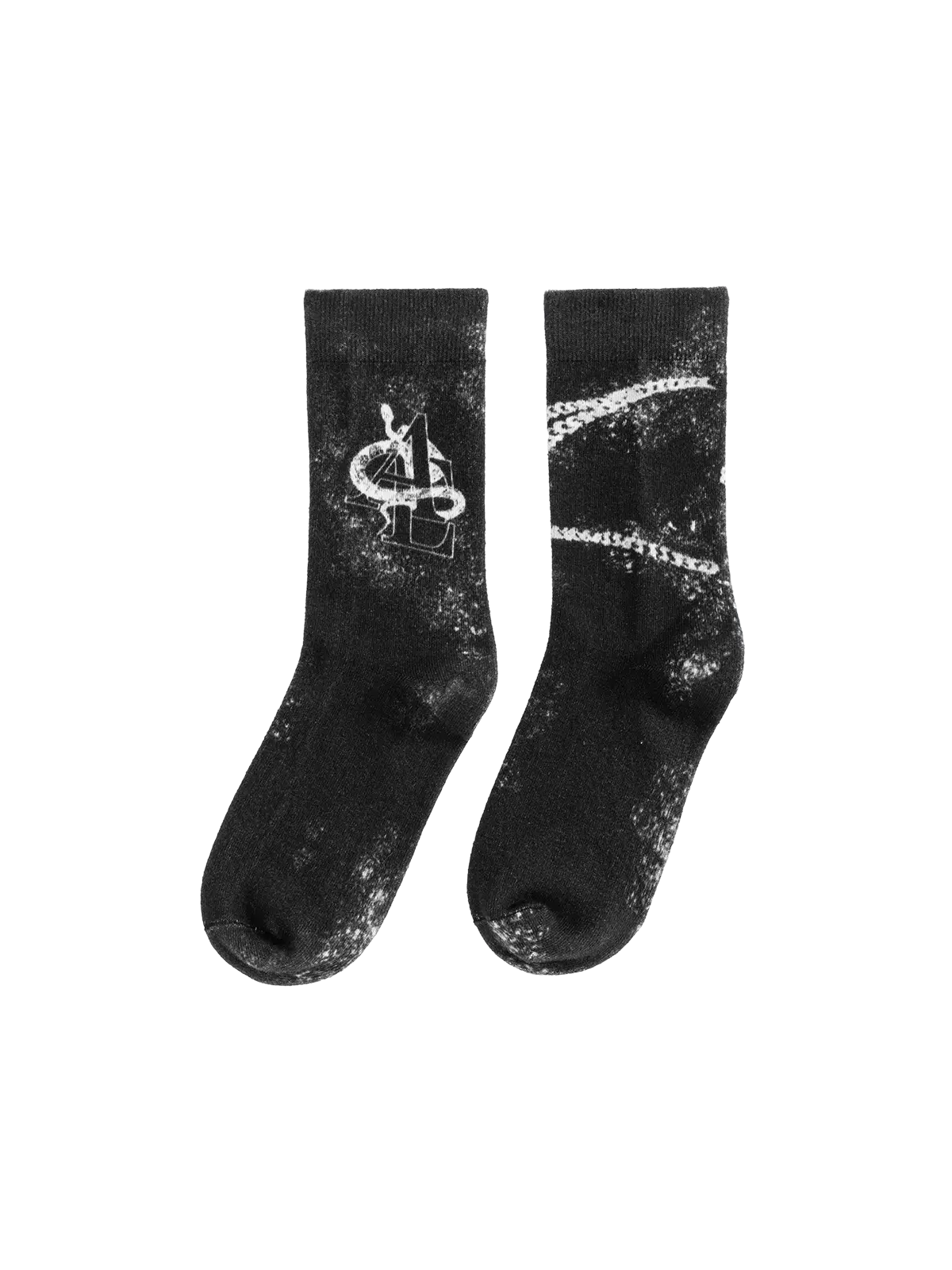 AELFRIC EDEN Menswear Men's Punk Mid-Calf Socks - Vintage Asymmetric Print, Unique Spray Fade Wash Finish