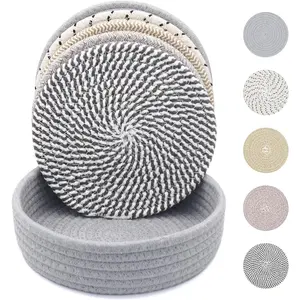 8 Inch Trivets for Hot Dishes, Hot Pots and Pans, Thick Heat Resistant Large Coaster for Kitchen, Hot Pads, Kitchen Essentials, Kitchen Decor for Table & Countertop with Storage Basket, 5 count