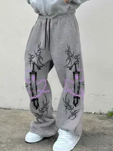 Men's Gothic Style Wide Leg Pants, Gothcore Streetwear Trend, Geometric Print, Oversized Lazy Fit, Multiple Colors Available, Casual Chic Bottoms