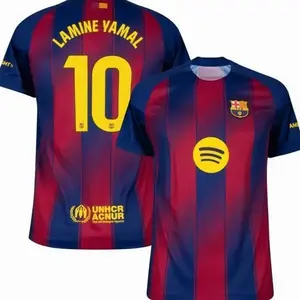 Unisex Soccer/Football Champions Language Barcelona Club Lamine Yamal 10 Premier League 2025/26 Home Replica Jersey - Blue/Red/White Full Logo M8