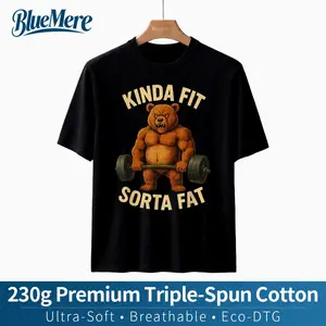 【BlueMere】230G Heavyweight 100% Pure Cotton CottonKinda Fit Sorta Fat Funny Gym Bear Weightlifting Workout T-Shirt