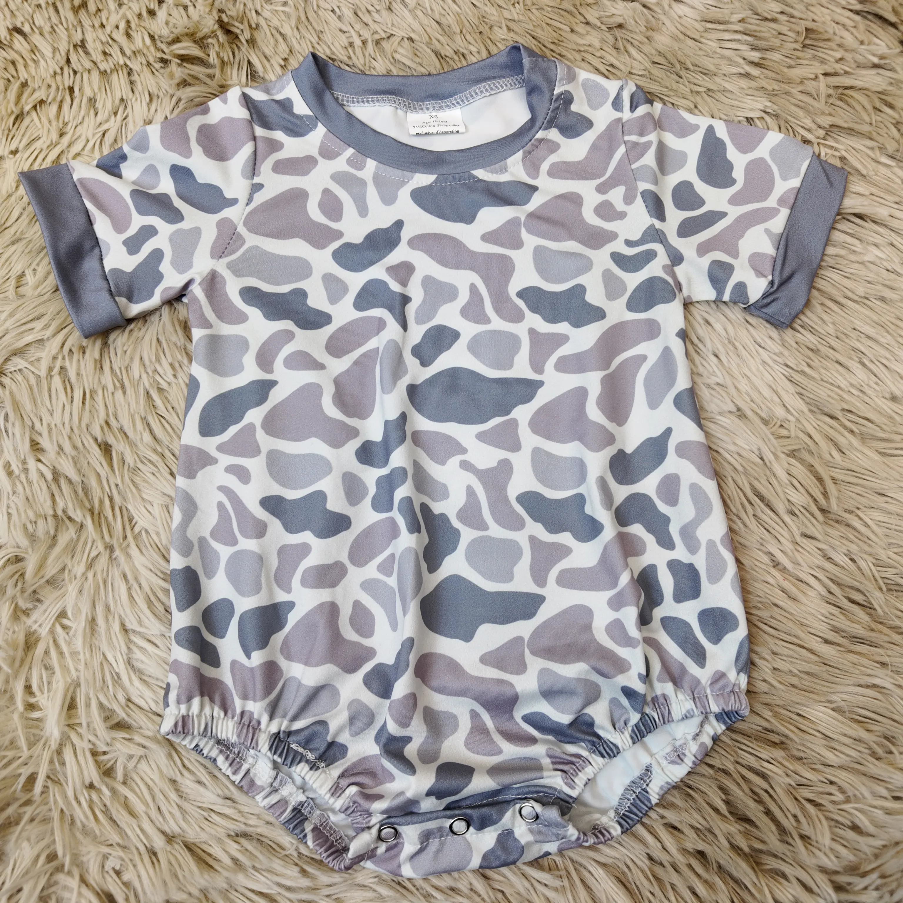 Gray Camouflage Bodysuit for Baby Boys, Short-Sleeve Crew Neck Bubble Romper, Newborn Infant Bodysuit Outfit, Newborn Onesies, 2T, Short Sleeve One-Piece Baby Boy's Bodysuits & One Pieces
