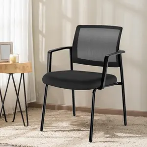 Stackable Mesh Reception Chairs, Ergonomic Lumbar Support Armchair with Fabric Cushion & Metal Frame, Space Saving Furniture for Office Meeting Room School Church Indoor Outdoor Use