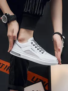 Men's Spring Summer Casual Athletic Sneakers | Breathable Mesh & Cut-Out Skate Shoes | Lightweight White Campus Sneakers