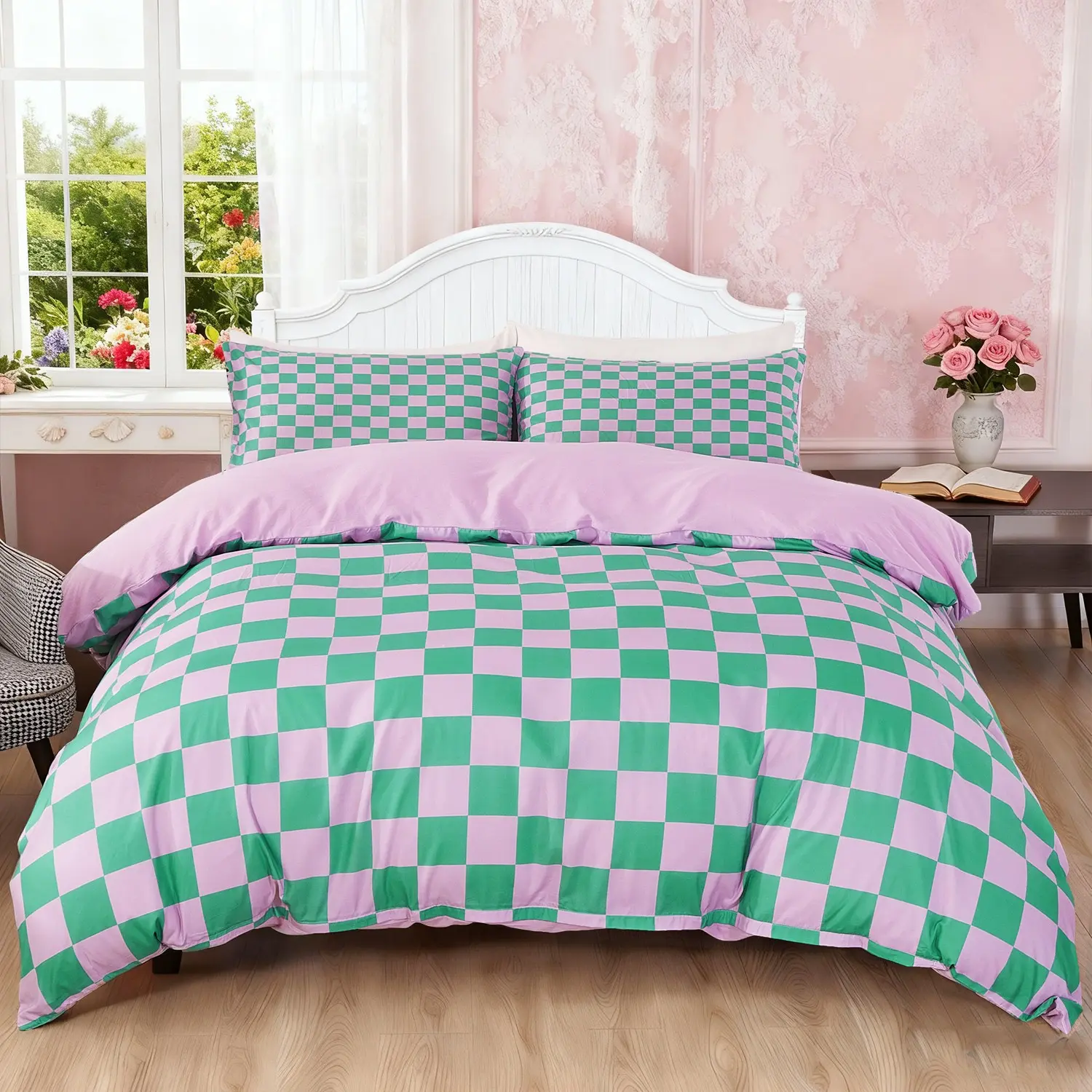 Classic Colorblock Chessboard Design Bedding Set with 2 Pillowcases, Soft Comfortable Home Decor, Perfect Gift for Christmas New Year Valentine's Day