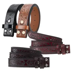 Western Cowboy Belt for Men＆Women, Western Vintage Leather Engraved Belt, Cowboy Leather Belt Embossed Mens Western Belts for Jeans, Without Buckle Cowgirl Cowboy Belt