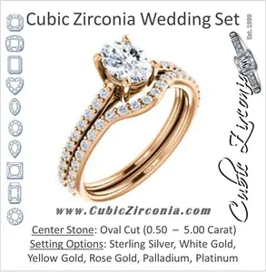 CZ Wedding Set, featuring The Tanisha engagement ring (Customizable Cathedral-set Oval Cut Design with Thin Pavé Band)