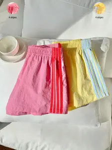 2-Pack Women's Side Striped Elastic Waist Casual Summer Shorts, Fashionable Home Wear, Loose-Fitting Short Pants for Ladies