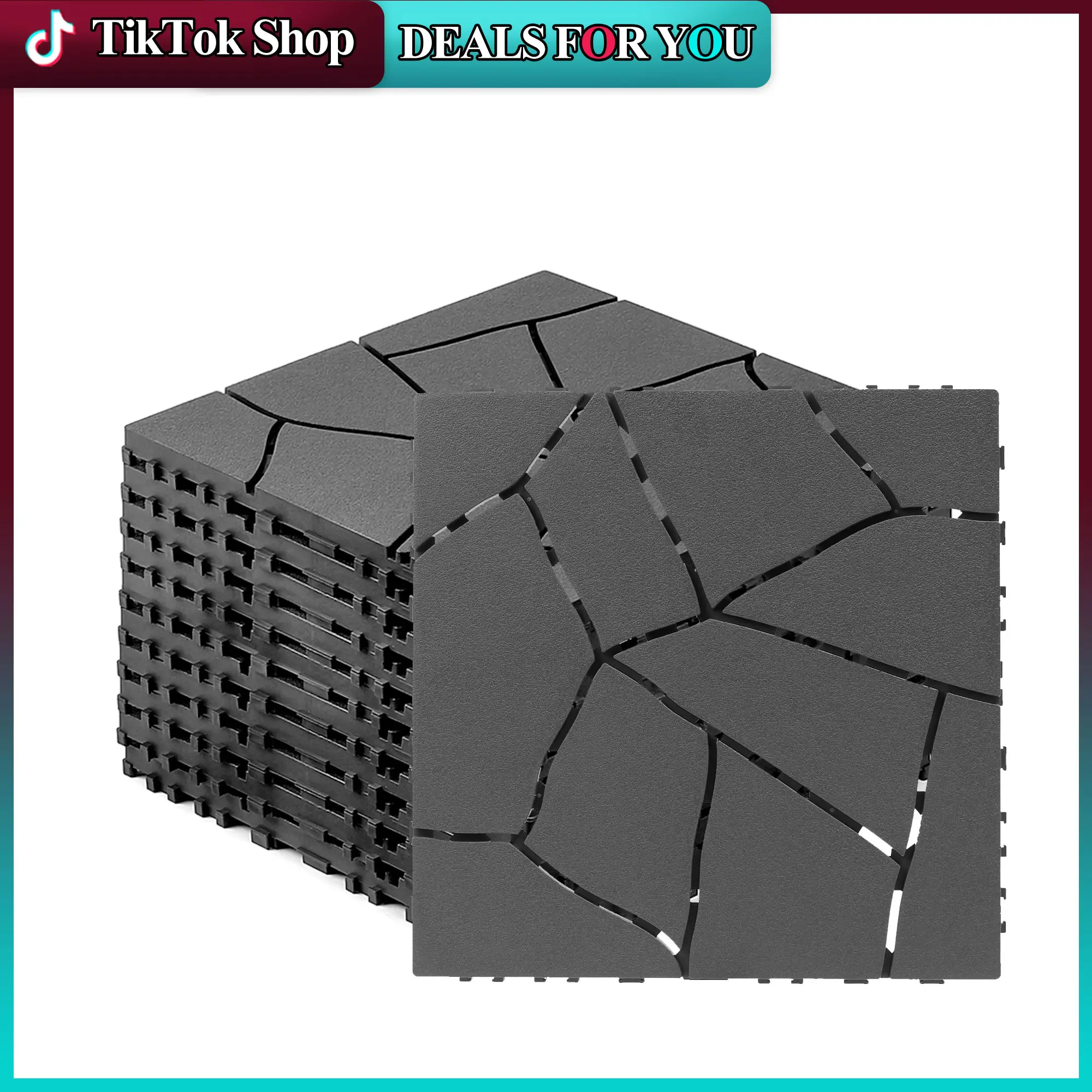 44-Pack Interlocking Floor Tiles Click-Parquet, 12"x12"x0.8" Waterproof Patio Flooring, All-Weather Use for Balcony, Porch, Backyard, Indoor Outdoor Home Improvement Building Supplies