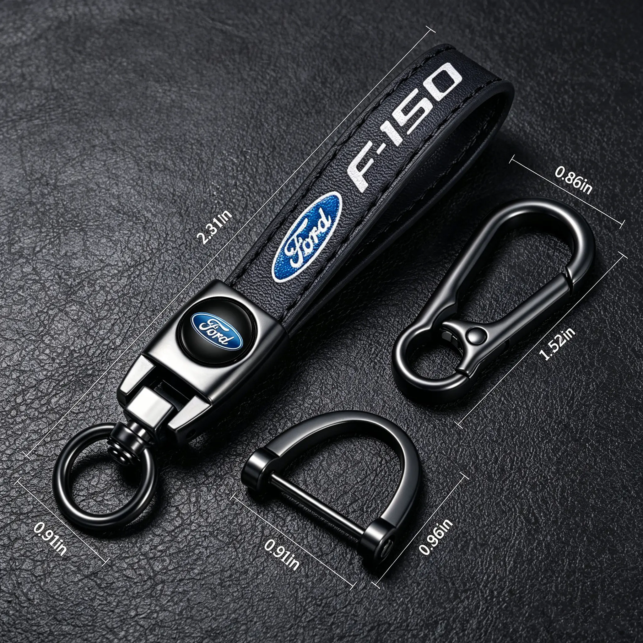 Genuine Leather Car Keychain for Ford F150 F-150 Series, Heavy Duty Metal Key Chain Ring for Men & Women, Premium Car Accessories, Anti-Lost Key Holder, Durable Ford F150 Keychain Ford Truck Accessories Car Keychain Set