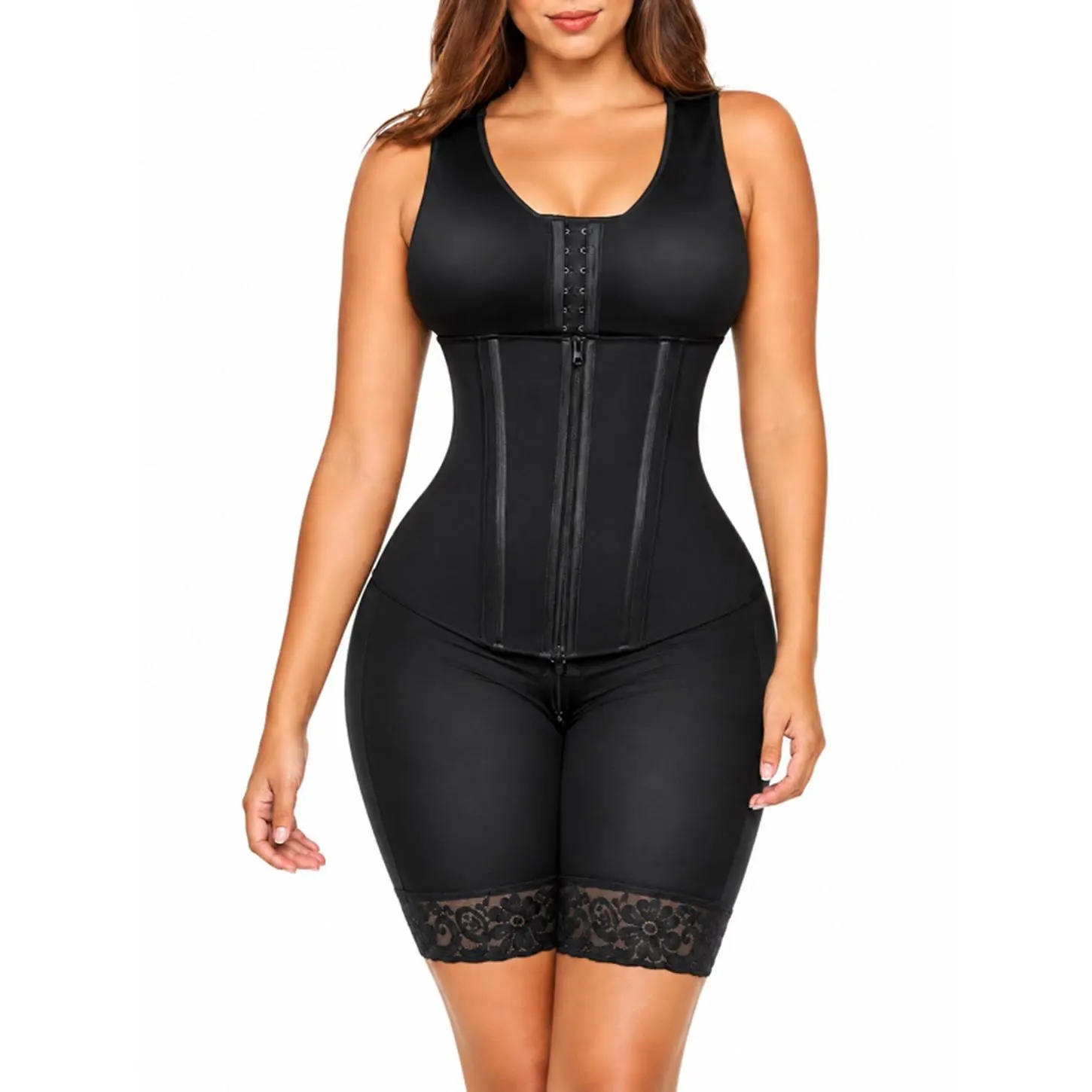 Women's Full Body Shapewear Bodysuit with Waist Compression and Thigh Slimming in Black and Beige Sizes S-3XL