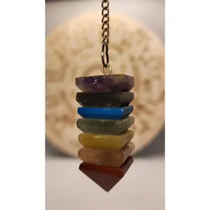 7 Chakra Layered Stone Pendulum, 10 in Natural Amethyst Crystal Tool for Health, Chakra Focus, Reiki Balancing & Divination - Home Decor Religious Decoration