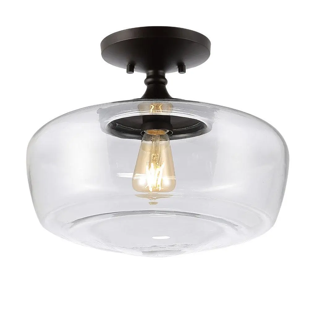 JONATHAN Y Marfa Glass-Iron Farmhouse Modern LED Flush Mount Home Decor Light - Oil Rubbed Bronze, 1 Bulb (Bulb Included) - Ideal for Living Room, Entry, 4W