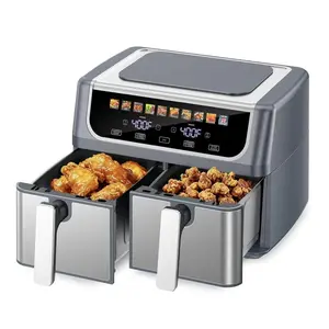 9.5QT Dual Basket Air Fryer, Large Double Basket Air Fryer with Independent Temperature Control, Sync Setting, Shake Reminder, 10-in-1 Presets for Bake Broil Defrost Dehydrate