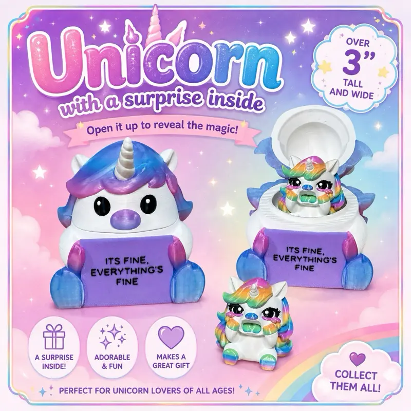 3D Printed Unicorn Figurine with a Surprise - Ideal Gift for Unicorn lovers