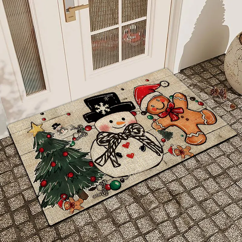1 Pc Christmas Snowman Gingerbread Man Christmas Tree Diatom Mud Anti Slip And Water Absorbing Entrance Door Mat Indoor And Outdoor Door Mat Kitchen Dining Room Bathroom Bedroom Decoration Holiday Home Decor