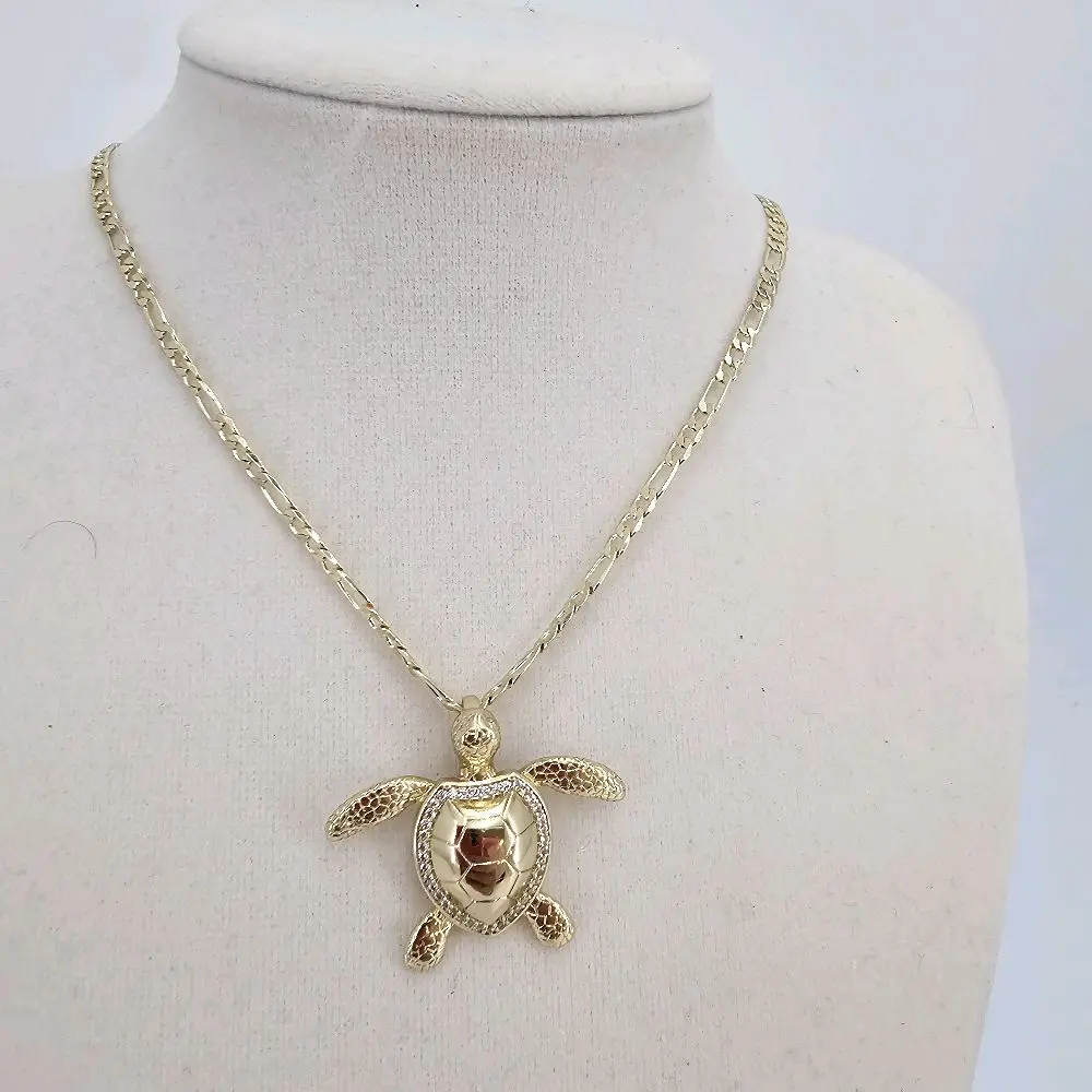 (32)#2 Elegant Turtle and Figaro Chain 20 Inches Necklace with Gold-Tone Design (32)#2 Elegant Turtle and Figaro Chain 20 Inches Necklace with Gold-Tone Design