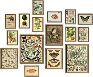 16 PCS Framed Vintage Wall Art Set Botanical Cottagecore Prints Gallery Wall Decor Rustic Home