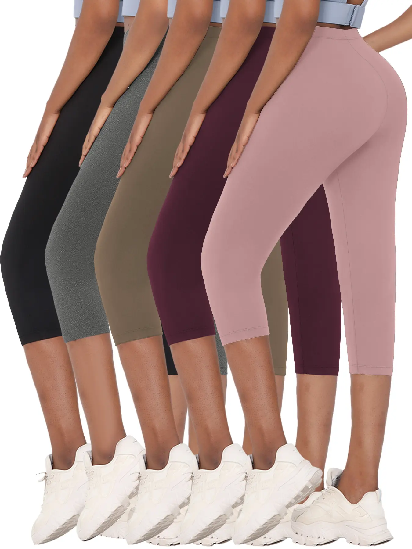 Women's 5-Pack Super Soft Non-See-Through Capri Leggings - Gym Sportswear Bottoms for Workout, Yoga, Mother's Day Gift