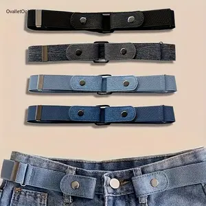 4Pcs Women's Invisible Elastic Belts, Stretchy No-Hole Design Fashion Belt Set, Polyester Spandex Chic Business Belts for Pants & Jeans