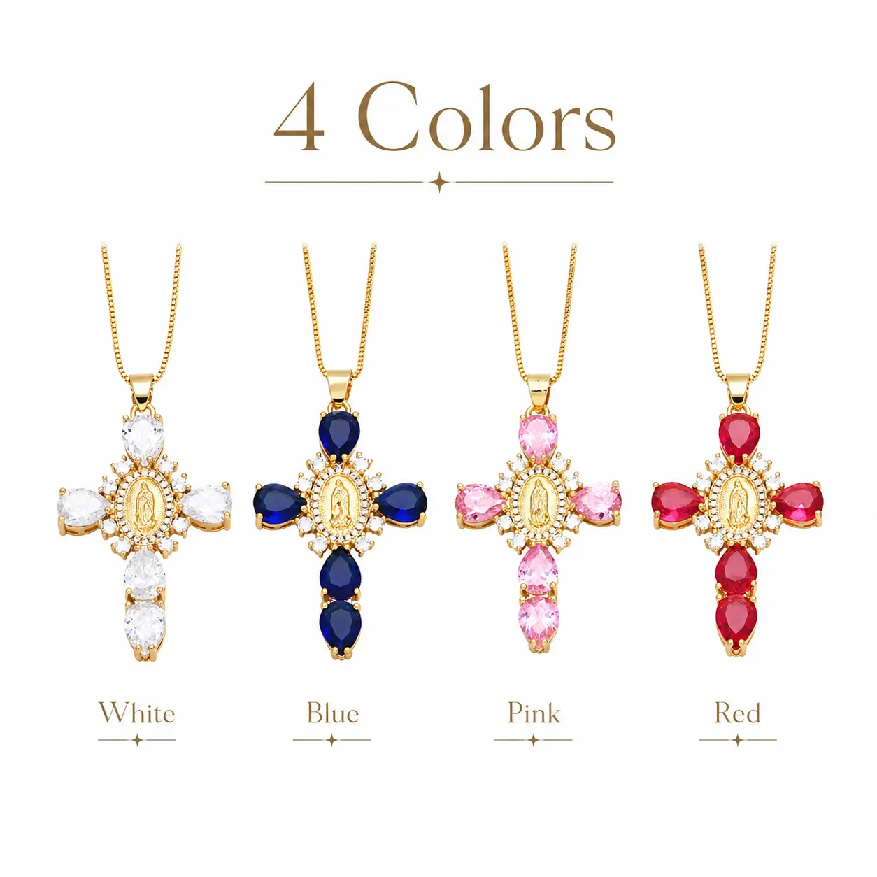 Religious Cross Pendant Necklace for Women, Virgin Mary Medallion with Sparkling Faceted Stone-Look Accents, Gold-Tone Statement Necklace for Church, Prayer, Easter, Christmas, Birthday & Faith-Inspired Gift