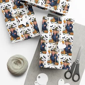 Halloween Gift Wrap Papers, Donald Trump Witch Illustration, Halloween Wrapping Paper, Funny Trick or Treat Gift Wrap
