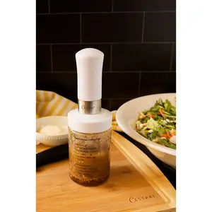 Salad Dressing Shaker: Premium Borosilicate Glass Bottle with Mixer Insert • Leak Proof Salad Dressing Blender and Dispenser with Measurements and Recipes • Reusable Vinaigrette Cruet