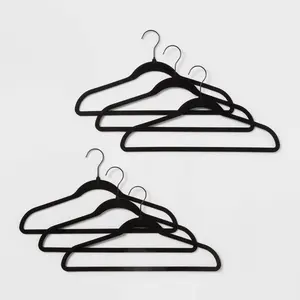 100pk Flocked Suit Hanger Black - Brightroom
