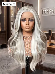 Topshe Clear Goddess Feeling 13x6 Large Lace Silver Dye Light Long Wave 22 Inches, Smooth Silky, Daily Commute/party Eye-Catching, Synthetic Lace Wigs