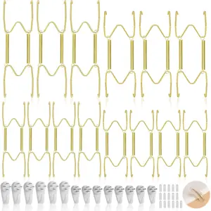 14 Pack Plate Hangers for Wall Display, 6/8/10/12 Inch Invisible Stainless Steel Plate Holders with Wall Hooks, Fit 5.5–12.5 Inch Decorative Plates for Home Wall Decor, Gold
