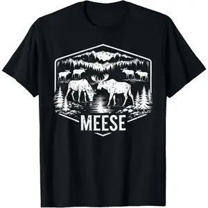 100% Cotton Meese Funny Moose Humor Camping Wildlife Outdoor Nature T-Shirt