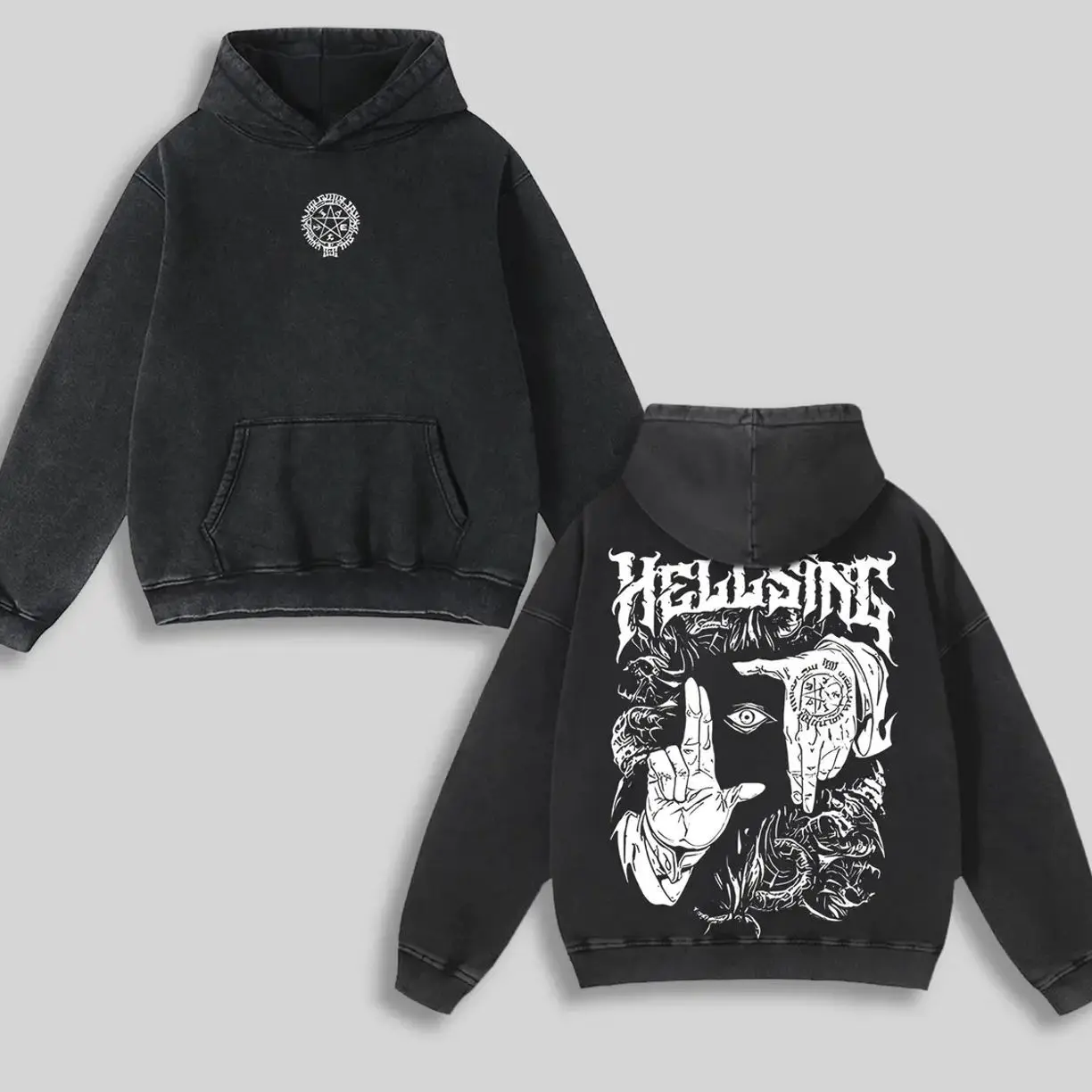 Alucard Hellsing Hand Signs Hoodie Washed Cotton Oversized Anime Manga, Hellsing Hoodie, Anime Streetwear, Gift For Anime Fan, Weeaboo Graphic Hoodies MLU