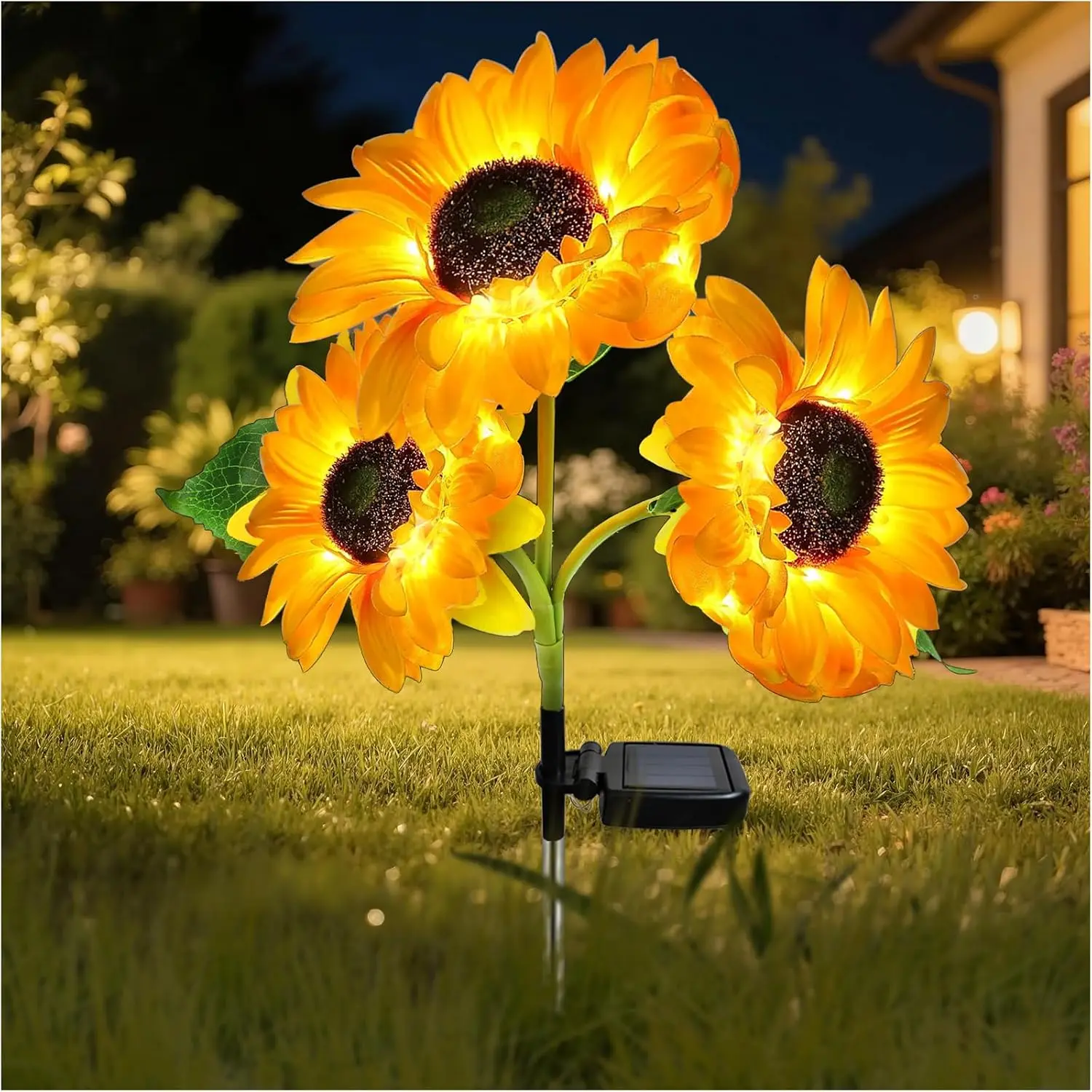 Outdoor Solar Garden Stake Lights,Upgraded LED Solar Powered Light with 3 Sunflower, Waterproof Solar Decorative Lights for Garden, Patio, Backyard