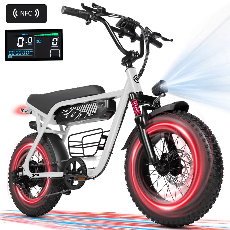 ESKUTE V201 Electric Bike for Adults, 750W Motor, Up to 28 MPH, Up to 65 Miles PAS Range, 48V 15.6Ah Removable Battery, 20" x 4" Fat Tires, 7-Speed, Front Suspension, NFC Unlock,Commuting, Christmas Gift, Outdoorfun