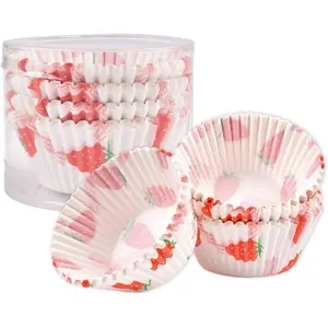 zhengwanhh09j Mini Cupcake Liners 100PCS, Strawberry Pattern Baking Cups, Non-Stick Muffin Wrappers for Wedding, Birthday, Mother’s Day & Valentine’s Day