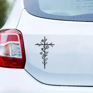 Flower & Cross Pattern Car Sticker, Durable & Weatherproof Vinyl Decal, Decal For Cars, Truck Decals, Universal Car Exterior Decoration Accessories for Car, Laptop, Truck