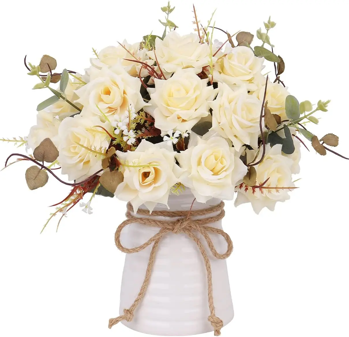 Artificial Rose Bouquet Bridal Bouquet Silk Ivory Roses  Wedding Bouquet for Room Home Hotel Party Event Decoration，Arrangement Silk Bouquet for Home Office Parties Bridal and Wedding Decoration (Ivory) Decorative Fruit