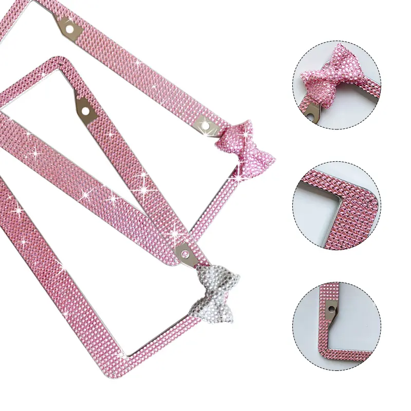 Pink Rhinestone Bow License Plate Frame - 1 pcs!  Sparkling car decor for girls. Fun car accessories & women's car essentials. Truck Vehicle