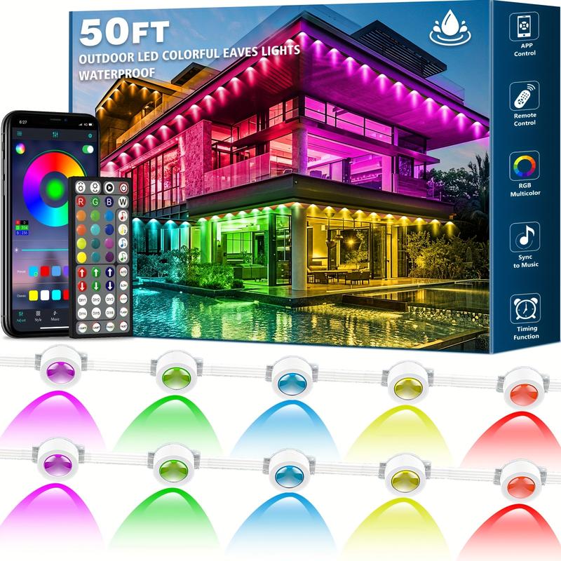 Mutovlin 50-400FT 250 Bulbs IP67 Waterproof RGB Outdoor LED Permanent Light with App & Remote Control for Party Valentine's Day Garden Gift